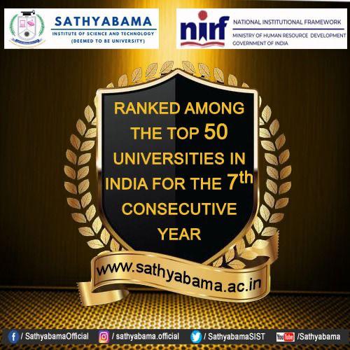Sathyabama lms ranked among the top 50 universities in india for the